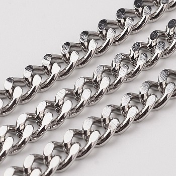 304 Stainless Steel Cuban Link Chains, Chunky Curb Chains, Faceted, Unwelded, Stainless Steel Color, Link: 7x5x1.3mm