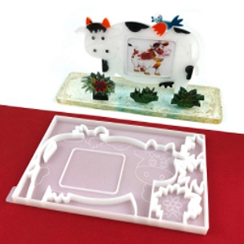 DIY Cow Photo Frame & Grass Decoration Silicone Molds, Resin Casting Molds, for UV Resin & Epoxy Resin Craft Making, White, 130x205x12mm, Inner Diameter: 126x203mm