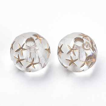 Plating Acrylic Beads, Metal Enlaced, Round with Star, Clear, 9.5x9mm, Hole: 2mm, about 930pcs/500g