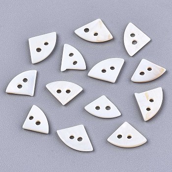 Natural Freshwater Shell Buttons, 2-Hole, Fan Shape, Seashell Color, 8.5x13x1.5mm, Hole: 1.4mm