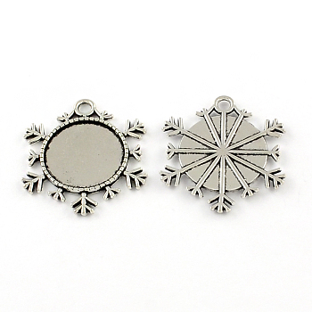 Tibetan Style Zinc Alloy Snowflake Pendant Cabochons Settings, Lead Free & Cadmium Free, Antique Silver, Flat Round Tray: 25mm, 42.5x42.3x2mm, Hole: 4mm, about 69pcs/500g