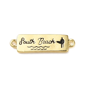 Beach Theme Rack Plating Brass Rectangle Connector Charms, Word South Beach Links, Long-Lasting Plated, Cadmium Free & Lead Free, Real 18K Gold Plated, 6x21.5x1.5mm, Hole: 1.2mm