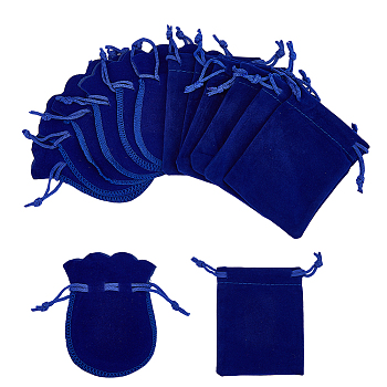 60Pcs 2 Style Velvet Bags, Drawstring Jewelry Pouches, Rectangle & Gourd Shape, Dark Blue, 9~9.5x7~7.5cm, 30pcs/style
