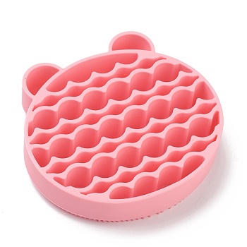 Silicone Makeup Cleaning Brush Scrubber Mat Portable Washing Tool, Double Duty, Bear Shape, Pink, 10.4x11x2.5cm