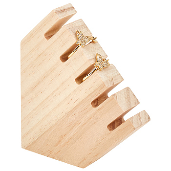 5-Slot Wood Ring Display Stands, House Shape, BurlyWood, 10x9.8x2cm