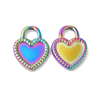 Ion Plating(IP) 304 Stainless Steel Pendants, Heart Charms, Rainbow Color, 18x14x3mm, Hole: 4.5x5mm