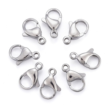 304 Stainless Steel Lobster Claw Clasps, Parrot Trigger Clasps, Manual Polishing, Stainless Steel Color, 13x8x4mm, Hole: 1.5mm