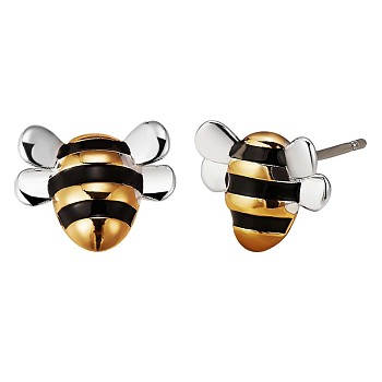 Brass Bee Stud Earrings for Women, Platinum & Golden, 9x11mm