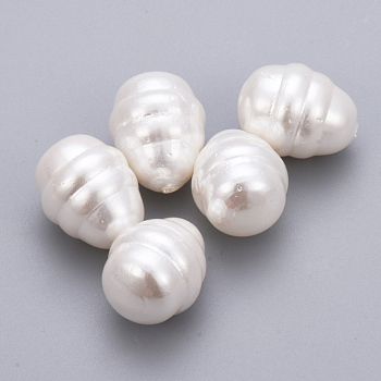 Spray Painted Shell Pearl Beads, Half Drilled, Textured, Creamy White, 16x12.5mm, Half Hole: 1mm