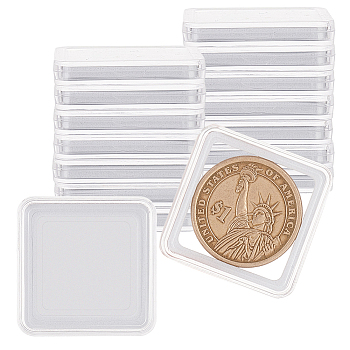 Plastic Coin Display Box, for Collecting Coins, Clear, 33.5x33.5x5mm, Inner Diameter: 30x30mm