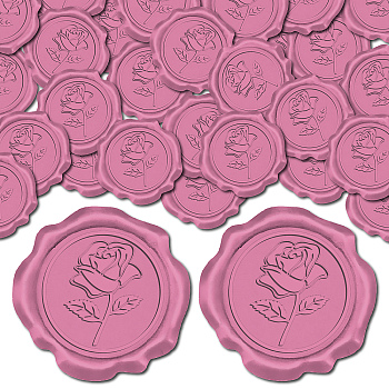 Adhesive Wax Seal Stickers, Envelope Seal Decoration, For Craft Scrapbook DIY Gift, Flower, Hot Pink, 30mm, 50pcs/box