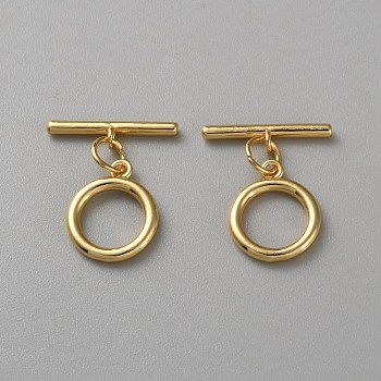 Brass Toggle Clasps, Long-Lasting Plated, Rings, Real 18K Gold Plated, Ring: 16x13.5x2mm, Bar: 19x5x3.5mm, Hole: 1.8mm