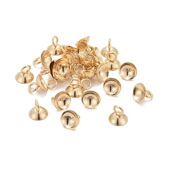 201 Stainless Steel Bead Cap Pendant Bails, for Globe Glass Bubble Cover Pendants, Golden, 7x8mm, Hole: 3mm