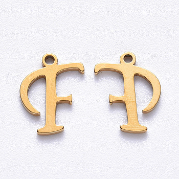 Vacuum Plating 201 Stainless Steel Charms, Laser Cut, Golden, Letter.F, 12x10x1mm, Hole: 1mm
