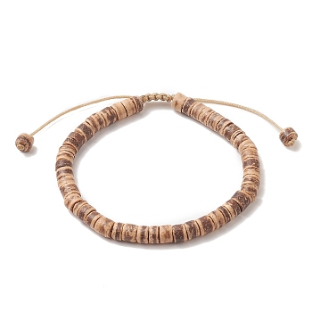 Coconut Adjustable Braided Bead Bracelet for Men Women, Camel, Inner Diameter: 1-3/4~2-3/4 inch(4.3~7.1cm)