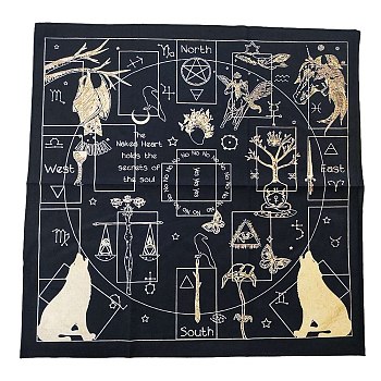 Polyester Altar Cloth, Owl Horse Wolf Witchcraft Supplies, Tarot Spread Table Top Cloth, Wiccan Square Spiritual Sacred Cloth, Black, 600x600mm