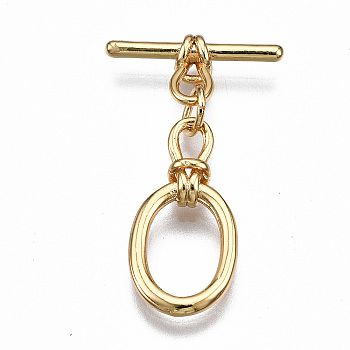 Brass Toggle Clasps, Nickel Free, Oval, Real 18K Gold Plated, 30mm long, Bar: 17x9x3mm, hole: 3.5x2mm, Jump Ring: 5x1mm, Inner Diameter: 3mm, Oval: 20x10x3mm, Hole: 3.5x2mm