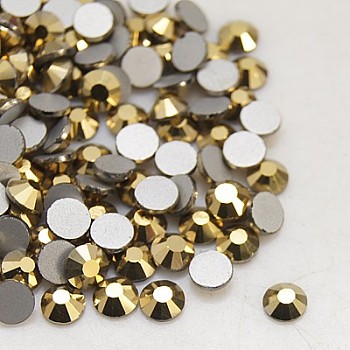 Glass Flat Back Rhinestone, Grade A, Back Plated, Faceted, Half Round, Aurum, 4.6~4.8mm, about 1440pcs/bag
