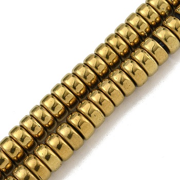 Electroplated Synthetic Non-magnetic Hematite Beads Strands, Disc, Heishi Beads, Golden Plated, 6x3mm, Hole: 1mm, about 135~138pcs/strand, 15.47''~15.75''(39.3~40cm)