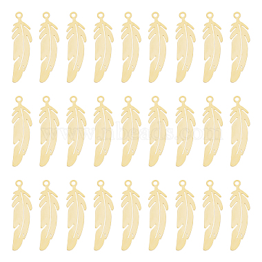 Real 18K Gold Plated Feather 201 Stainless Steel Pendants