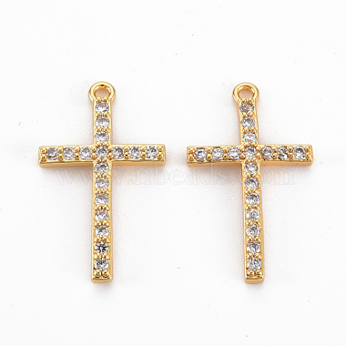 Real 18K Gold Plated Clear Cross Brass+Cubic Zirconia Pendants