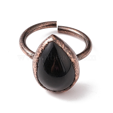 Natural Obsidian Teardrop Open Cuff Ring(RJEW-I082-03R)-2