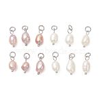 2Pcs 2 Colors Natural Pearl Pendants, Potato Charms with 304 Stainless Steel Loops, Stainless Steel Color, Mixed Color, 13.5~15.5x6~7.5x5.5~6.5mm, Jump Ring: 5x0.8mm, Inner Diameter: 3.5mm, 1pc/color(PALLOY-JF04804)