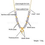 Stainless Steel Crystal Rhinestone Flat Round Pendant Glass Beaded Necklaces for Women, Real 18K Gold Plated, Gray, 15.35 inch(39cm)(GE4228-6)