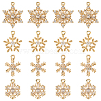 16Pcs 4 Styles Brass Micro Cubic Zirconia Charms, Snowflake Charms, Real 18K Gold Plated, 13~18x9.5~14x2.5~3mm, Hole: 0.9~1.2mm, 4pcs/style(KK-SC0006-98)