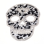 Skull Rhinestone Patches, Iron/Sew on Appliques, Costume Accessories, for Clothes, Bag Pants, Shoes, Cellphone Case, Crystal, 90x65x2mm(DIY-WH0199-35A)