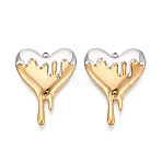 304 Stainless Steel Melting Heart Pendants, Two Tone, Golden & Stainless Steel Color, 39.5x29.5x3.5mm, Hole: 1.8mm(X-STAS-T073-73GP)