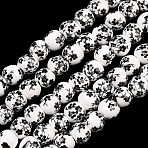 Floral Printed Porcelain Beads, Flower Patterned Ceramic Round Beads, Black, 6mm, Hole: 2mm, about 60pcs/strand, 12.5~13.58 inch(PORC-L004-6mm-07)