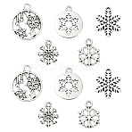 50Pcs 5 Styles Tibetan Style Alloy Charms, Snowflake, Antique Silver, 13~19x10.8~16x1.2~1.5mm, Hole: 1.2~2.2mm, 10pcs/style(FIND-YW0010-23)