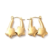 Ion Plating(IP) 304 Stainless Steel Star Hoop Earrings for Women, Golden, 24x21x4mm, Pin: 0.7mm(EJEW-K243-11G)