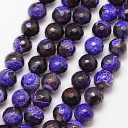 Natural Fire Crackle Agate Bead Strands, Round, Grade A, Faceted, Dyed & Heated, Indigo, 10mm, Hole: 1mm, about 37pcs/strand, 15 inch(G-K166-06F-10mm-03)