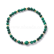 Natural Malachite Beaded Bracelets, with Electroplate Non-magnetic Synthetic Hematite Beads, Faceted Round, Inner Diameter: 2-1/2 inch(6.4cm)(BJEW-JB06469)