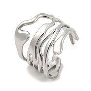 304 Stainless Steel Open Cuff Ring, Hollow Wide Band Rings, Stainless Steel Color, US Size 7 1/4(17.5mm)(RJEW-C067-06P)