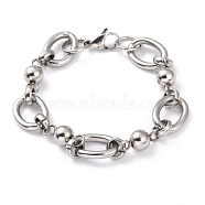 304 Stainless Steel Round Link Chain Bracelets, with Lobster Claw Clasps, Stainless Steel Color, 8-1/8 inch(20.5cm)(BJEW-I293-01P)