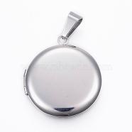 Tarnish Resistant 304 Stainless Steel Locket Pendants, Photo Frame Charms for Necklaces, Flat Round, Stainless Steel Color, 31x27.5x5.5mm, Hole: 9x5mm, Inner diameter: 20.5mm(STAS-H389-30P)