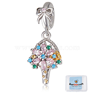 1Pc 925 Sterling Silver Pave Cubic Zirconia European Dangle Charms, Large Hole Pendants, Platinum, Tree, with 2Pcs Suede Fabric Square Silver Polishing Cloth, Colorful, 22.5mm, Tree: 15.5x10x2mm, Hole: 4.5mm(STER-BBC0005-74)