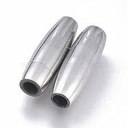 304 Stainless Steel Magnetic Clasps with Glue-in Ends, Oval, Stainless Steel Color, 19x6x6mm, Hole: 3mm(STAS-D242-02P-A)