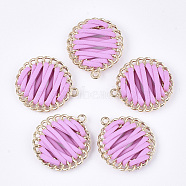 Imitation Leather Cord Woven Pendant, with Alloy Findings, Flat Round, Golden, Plum, 32x28.5x6~7mm, Hole: 1.8mm(FIND-S306-09J)