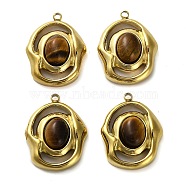 Natural Tiger Eye Pendants, 304 Stainless Steel Color Oval Charms, Golden, 20.5x16x6.5mm, Hole: 1.5mm(STAS-H438-10G-04)