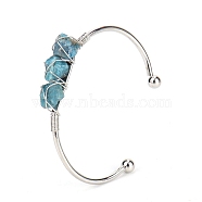 Natural Apatite Chips Beaded Cuff Bangles, Metal Wire Wrap Bangle, Inner Diameter: 2-1/2 inch(6.5cm)(PW-WG90661-08)