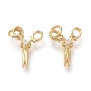 Brass Micro Pave Clear Cubic Zirconia Charms, with Jump Rings, Long-Lasting Plated, Scissors, Clear, Real 18K Gold Plated, 15.5x8.5x2mm, Hole: 3.4mm(KK-F820-20G)