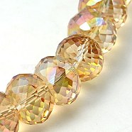 Electorplated Glass Beads, Rainbow Plated, Faceted, Rondelle, Pale Goldenrod, 16x10mm(EGLA-E005-12)