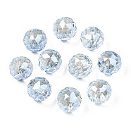 Electroplate Transparent Glass Beads Strands, Luster Plated, Faceted, Round, Light Blue, 13x12.5mm, Hole: 2.5mm(EGLA-N006-B01)