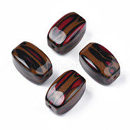Two Tone Acrylic Beads, with Leopard Pattern, Imitation Gemstone, Cuboid, Coconut Brown, 27.5x17x17mm, Hole: 2.6mm(OACR-S038-025)