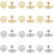 304 Stainless Steel Stud Earring Findings, with Loop, Flower, Golden & Stainless Steel Color, 16x14mm, Hole: 1mm, Pin: 0.7mm, 24pcs/box(STAS-UN0008-71)