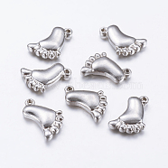 304 Stainless Steel Pendants, Footprint, Stainless Steel Color, 16x12x4mm, Hole: 1mm(STAS-F128-07P)